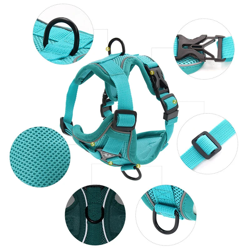 Conjunto de coleira para cães, cinta peitoral ajustável para cães pequenos e médios, colete refletivo para filhotes de cachorro, buldogue francês york