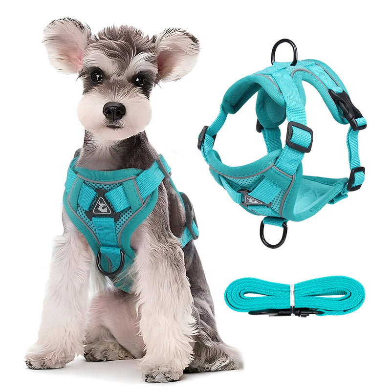 Conjunto de coleira para cães, cinta peitoral ajustável para cães pequenos e médios, colete refletivo para filhotes de cachorro, buldogue francês york