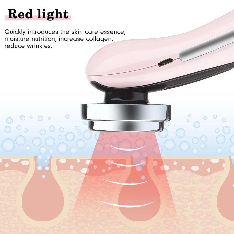 LED Light Therapy Facial Massager, Sonic Ion Vibração, Apertamento Da Pele, Face Lifting, Anti Rugas, Dispositivo De Beleza, Skin Care Tool, EMS